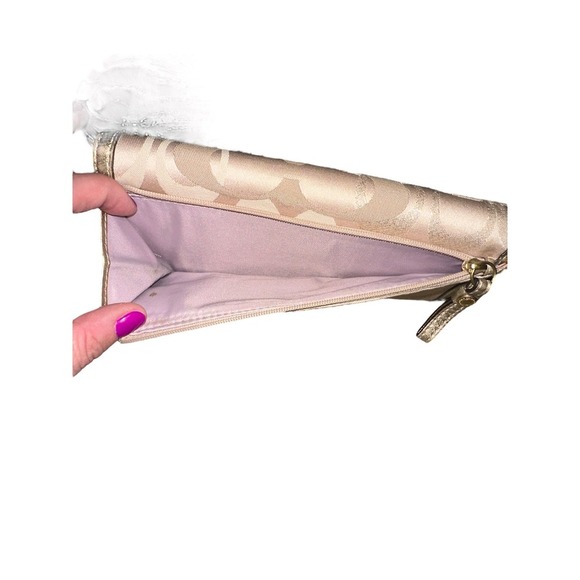 Coach Metallic Tan/Gold Trifold Optic Signature Wallet - Picture 5 of 10